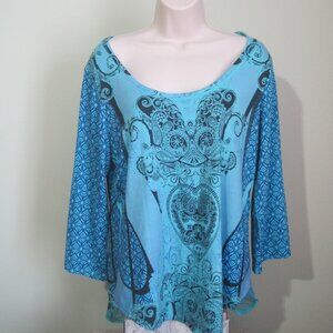 Live And Let Live Long Sleeve Shirt, Women's Size M, Blue Black, Paisley Print